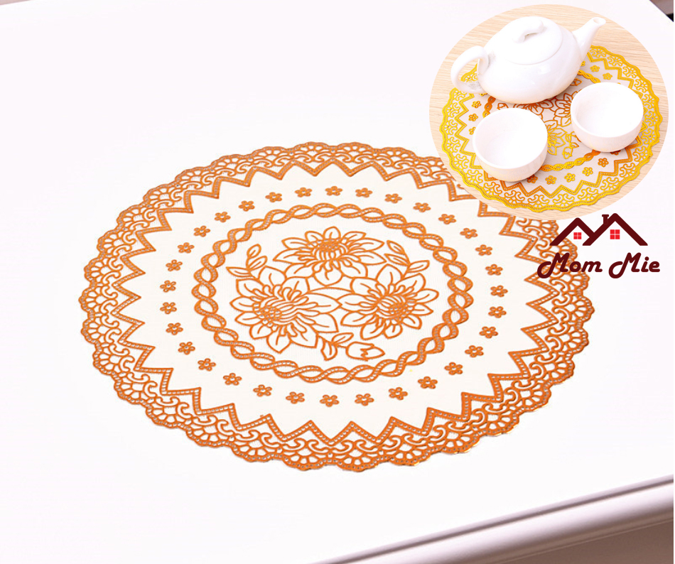 [HCM]Miếng lót bình trà, bình hoa hoa văn dập nổi vuông-tròn - Miếng lót bàn ăn nhỏ - A003, A004