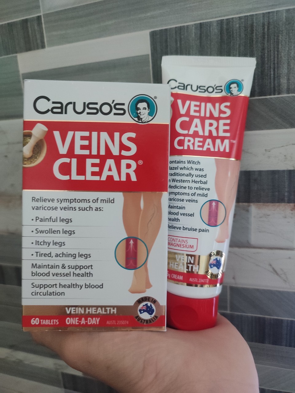 Kem suy giãn tĩnh mạch Carusos Veins Care Cream 75g và 60 viên của Úc
