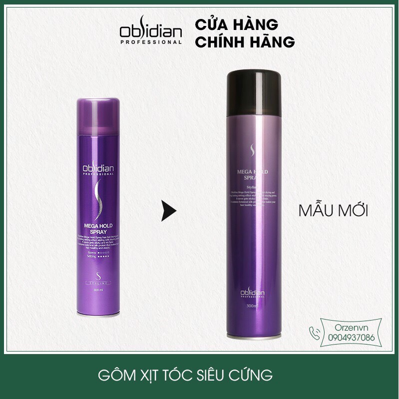 Gôm xịt tóc siêu cứng Obsidian tạo độ cứng, giữ nếp tóc Mega Hold Spray Hàn Quốc 300ml