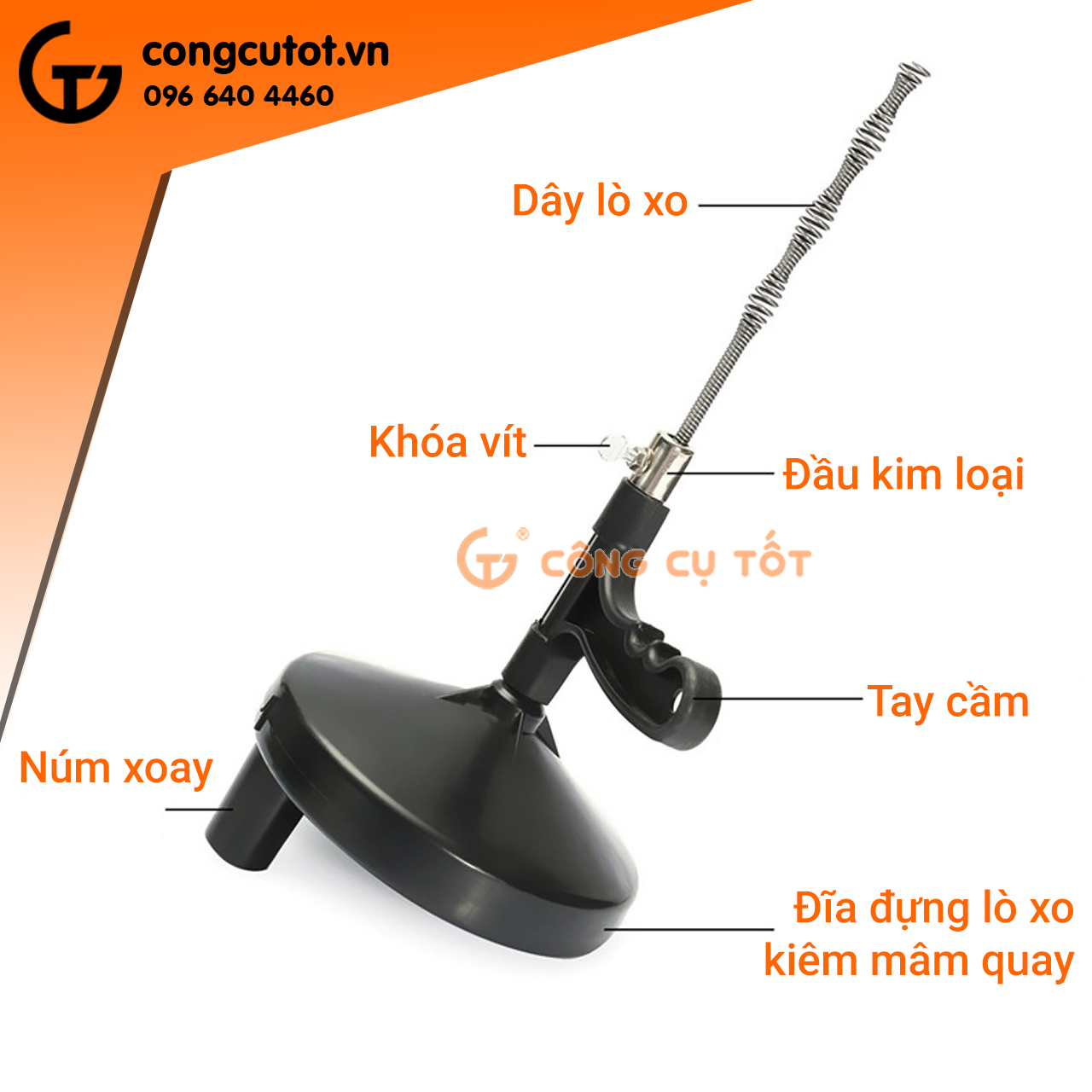 Dụng cụ thông cống lò xo mâm quay dây dài 5m, 4m