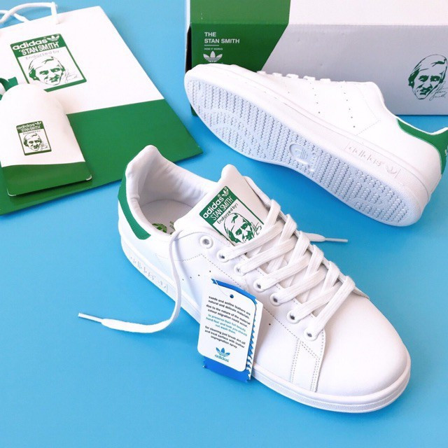 Giày Sneaker ông già smith màu trắng gót xanh