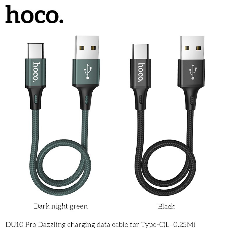Cáp sạc ngắn type c Hoco DU10 25cm sạc nhanh cho pin dự phòng dây dù chống rối