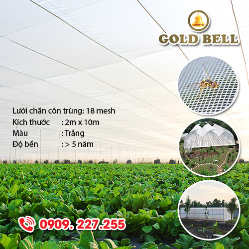 Lưới chắn côn trùng hiệu Goldbell (Chuông Vàng) Chính Hãng 18mesh dạng tấm khổ 2mx5m