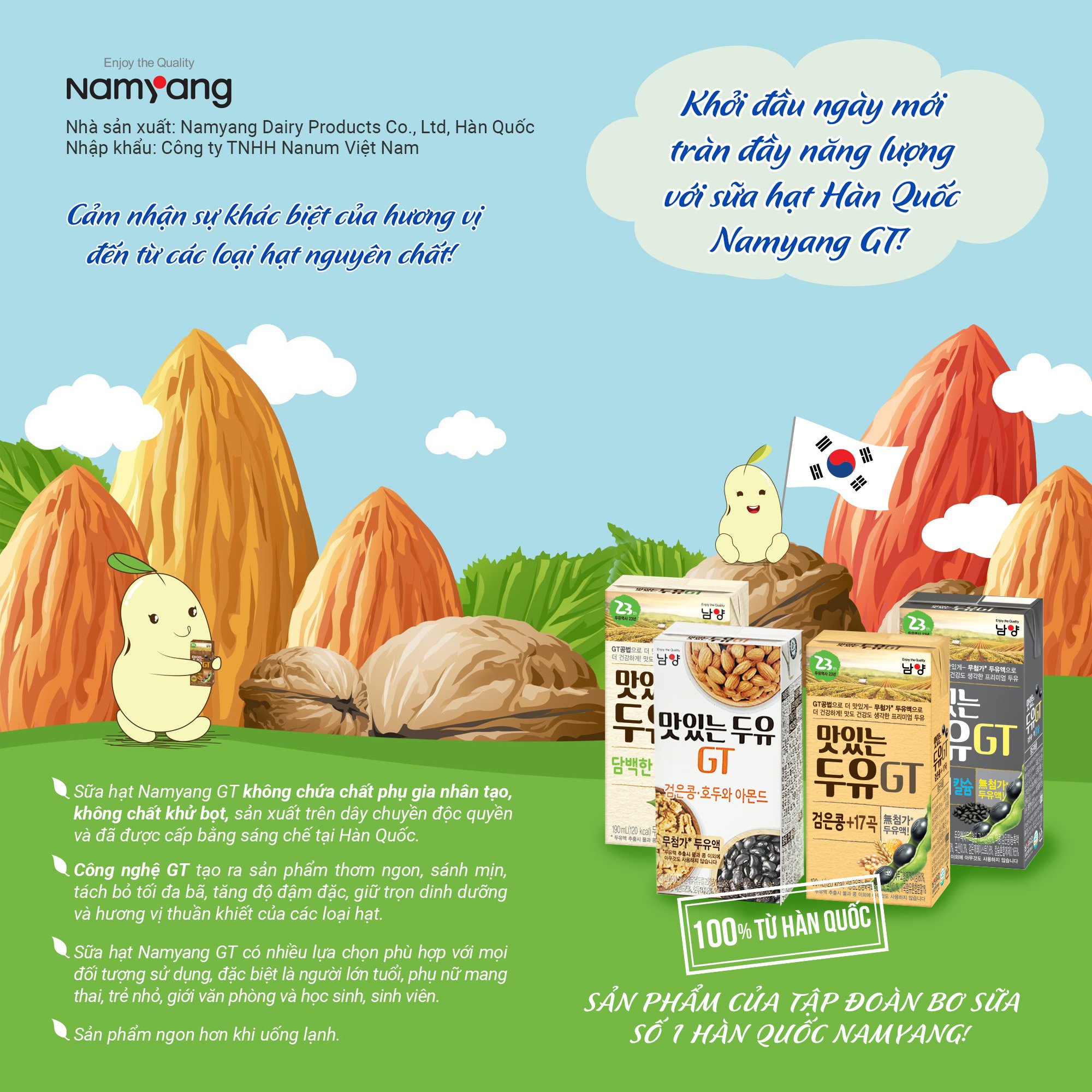 Sữa Hạt Óc Chó Hạnh Nhân  Đậu Đen Namyang GT Nôi Địa Hàn Quốc (1 thùng 16 hộp 190ml)