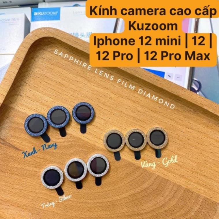 [Kim Cương Vàng Xanh Nhũ] Ip 11 /12 Mini/ 12/ 12 Pro max [Bộ 3 mắt] Dán từng mắt camera chống trầy Kuzoom Bảo vệ cam