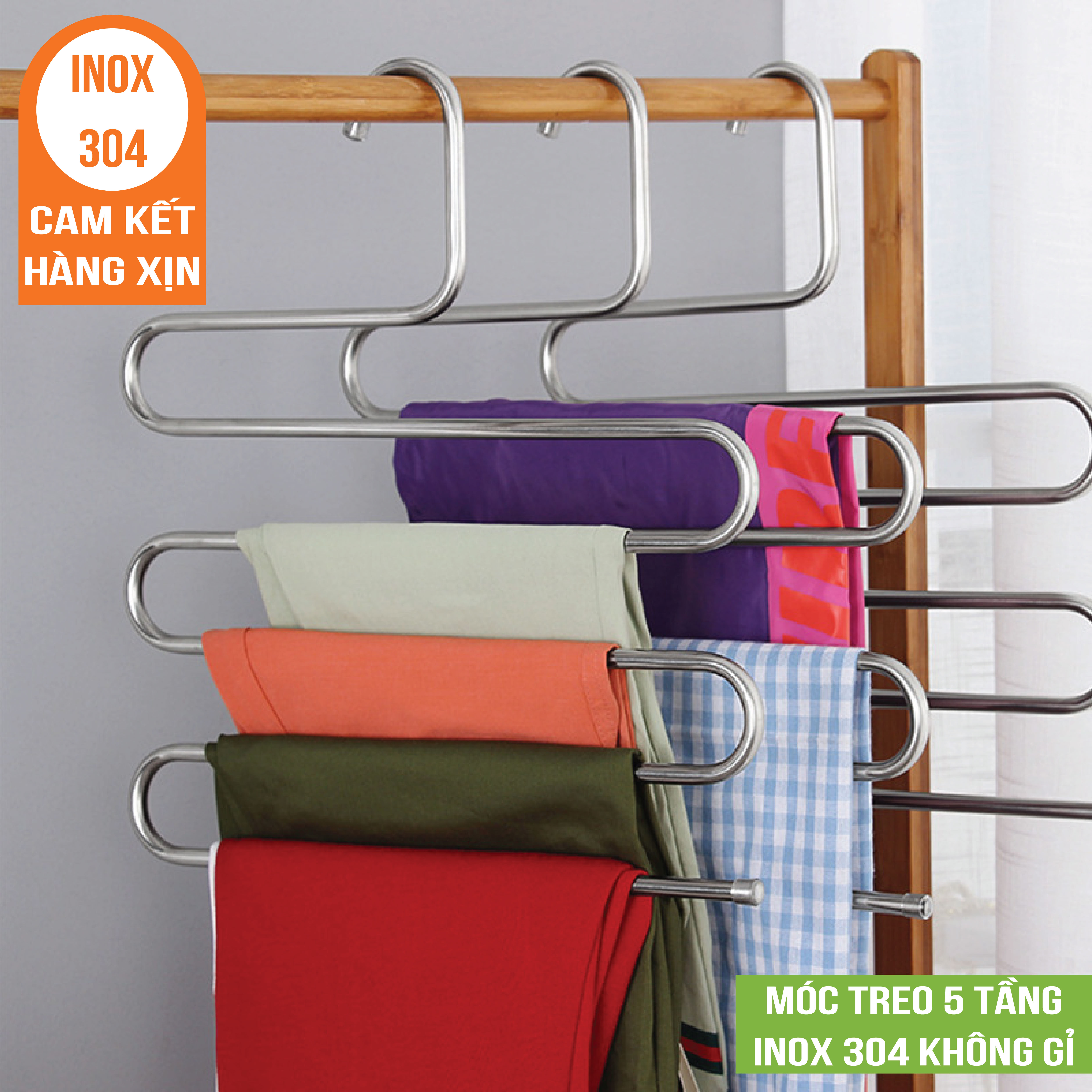 Móc inox 304 treo quần áo và khăn 5 tầng - Móc treo đồ đa năng