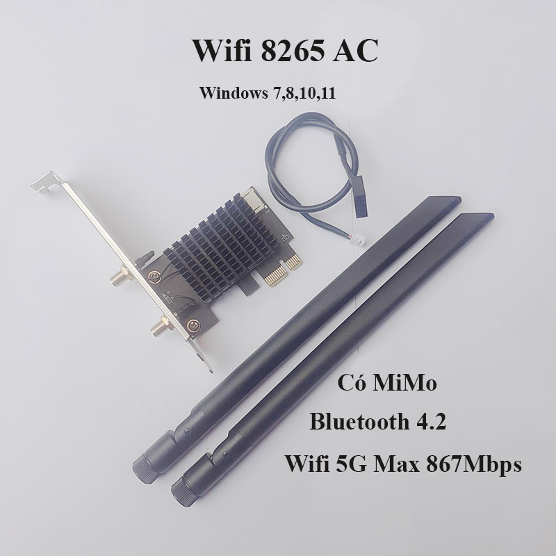Card Wifi intel 8265AC băng tần kép 2.5Ghz 5Ghz Bluetooth 4.2 Dành cho Laptop và máy tính bàn