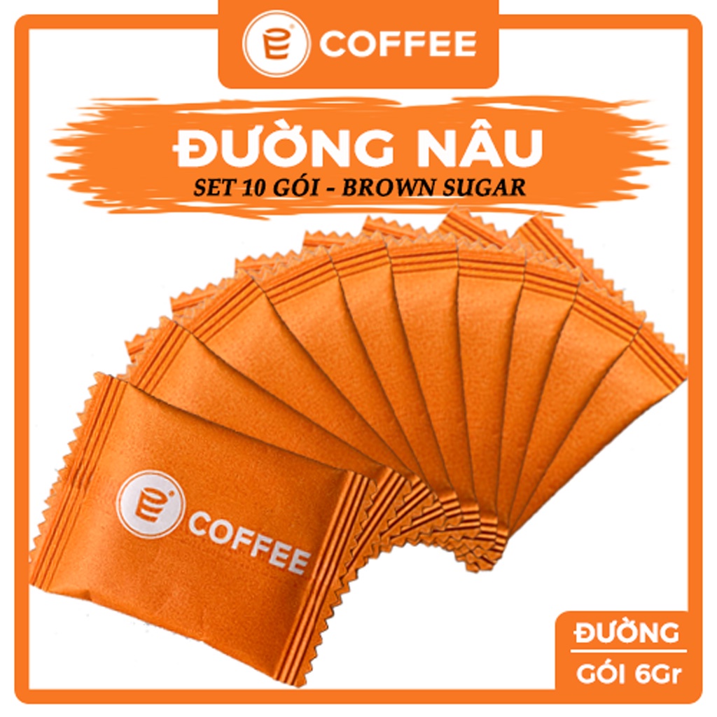 SET 10 gói đường vàng nguyên chất, đường gói nhỏ 6gram tiện lợi dùng uống cà phê, đường cát vàng nguyên mật, đường gốc.