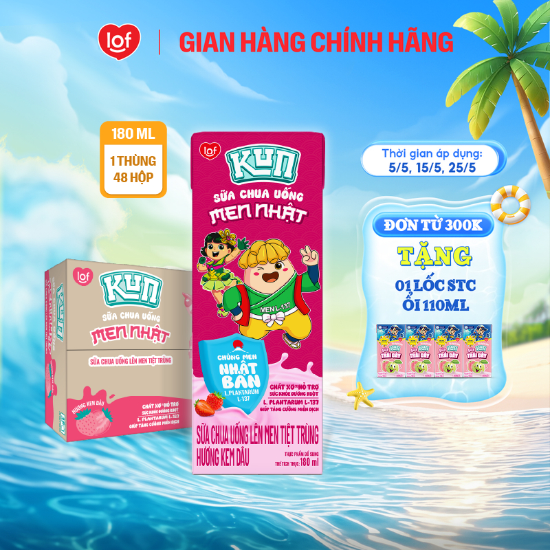 Sữa chua uống KUN vị kem dâu thùng 48 hộp x 180ml (Có thể nhận bao bì cũ/mới)