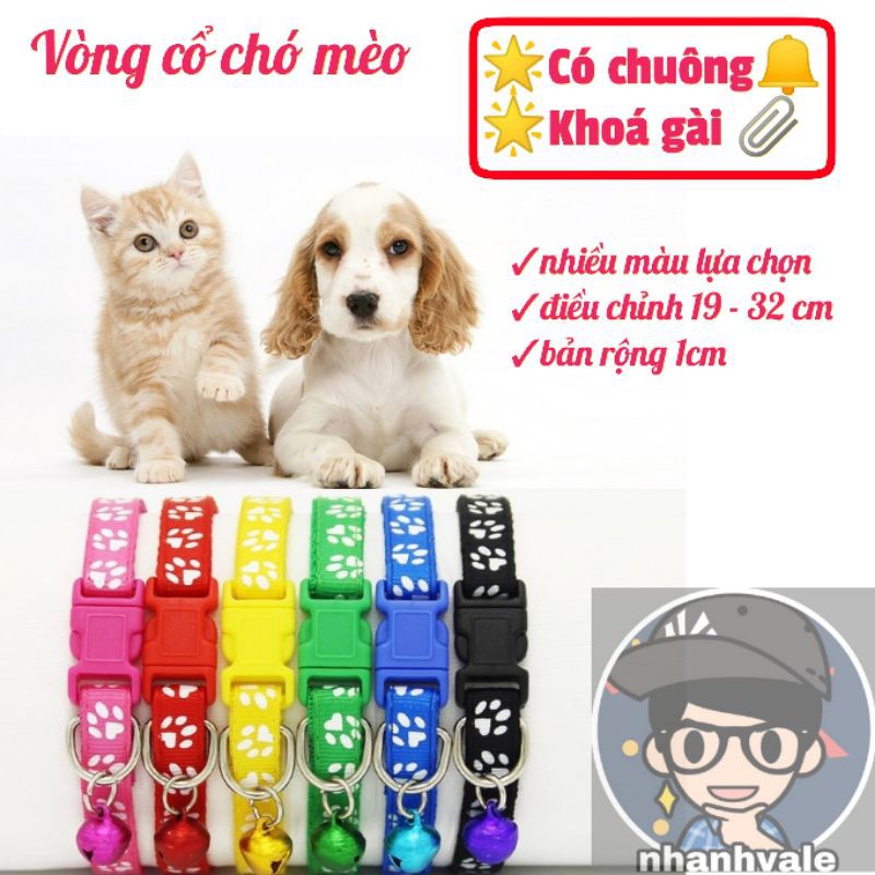 Vòng dây đeo cổ chó mèo có chuông và khoá gài rộng 1cm dài điều chỉnh 19 - 32 cm