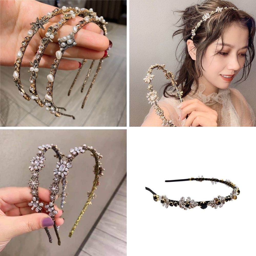 Bờm tóc đính đá băng đô cài tóc đẹp sang chảnh tiểu thư phụ kiện tóc No.93