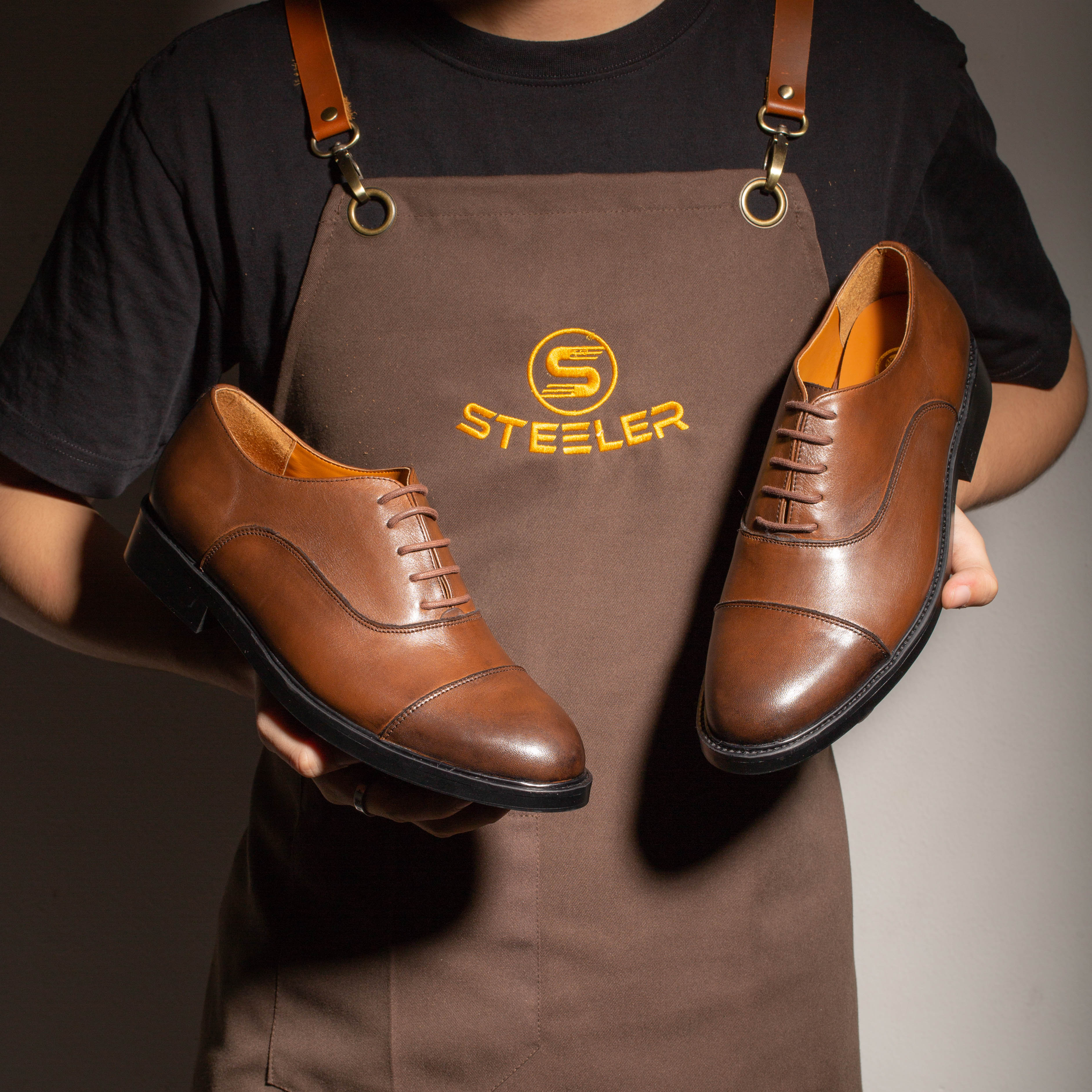 •giày boot nam da bò sáp cao cấp cổ thấp. • tây dannite nâu - steeler, đế khâu, phong cách workwear.