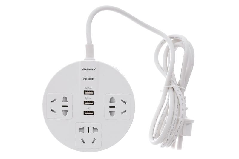 Ổ cắm điện 3 lỗ 3 usb 1.8m pisen ky-33 trắng