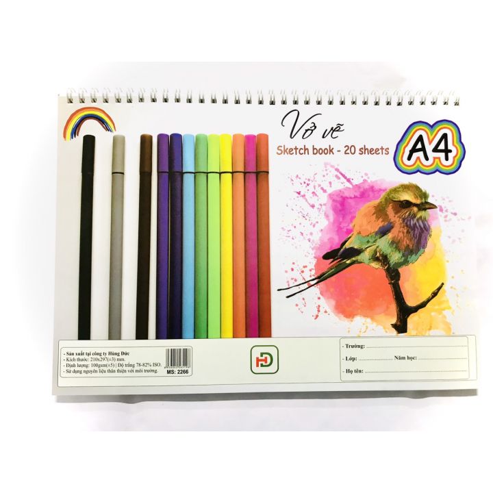 (Hot sale) Vở vẽ lò xo A4 Hùng Đức ruột vàng MS 2266