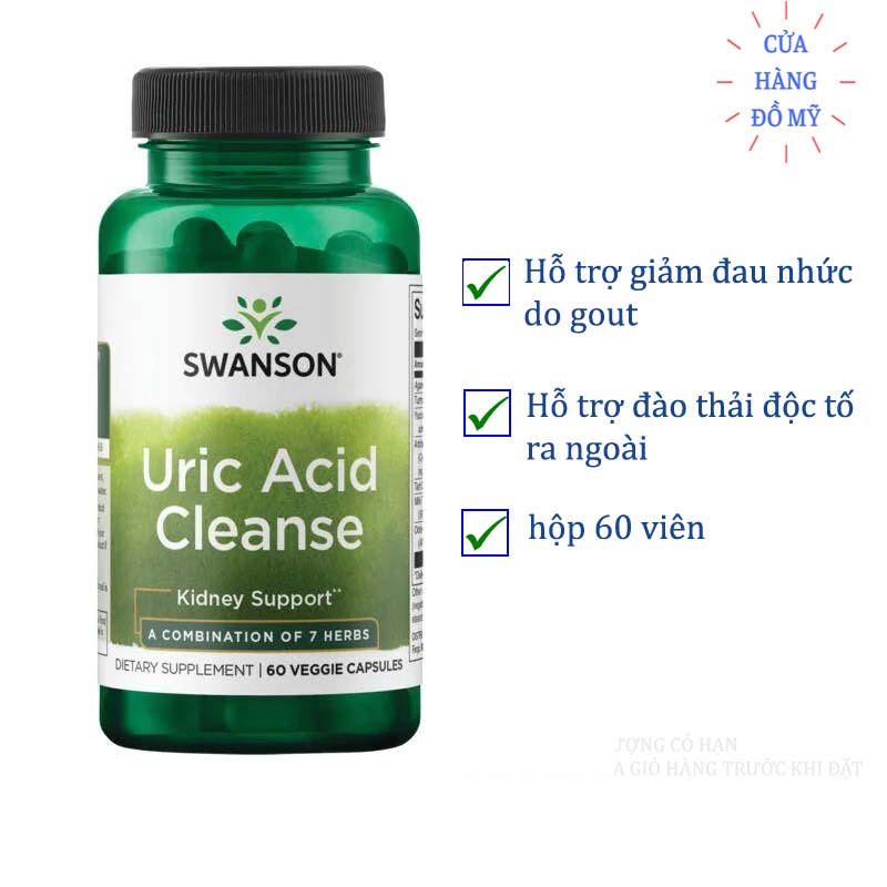 Viên uống Swanson Uric Acid Cleanse 60 viên đào thải uric acid giảm đau nhức do Gout Shop Hong1008