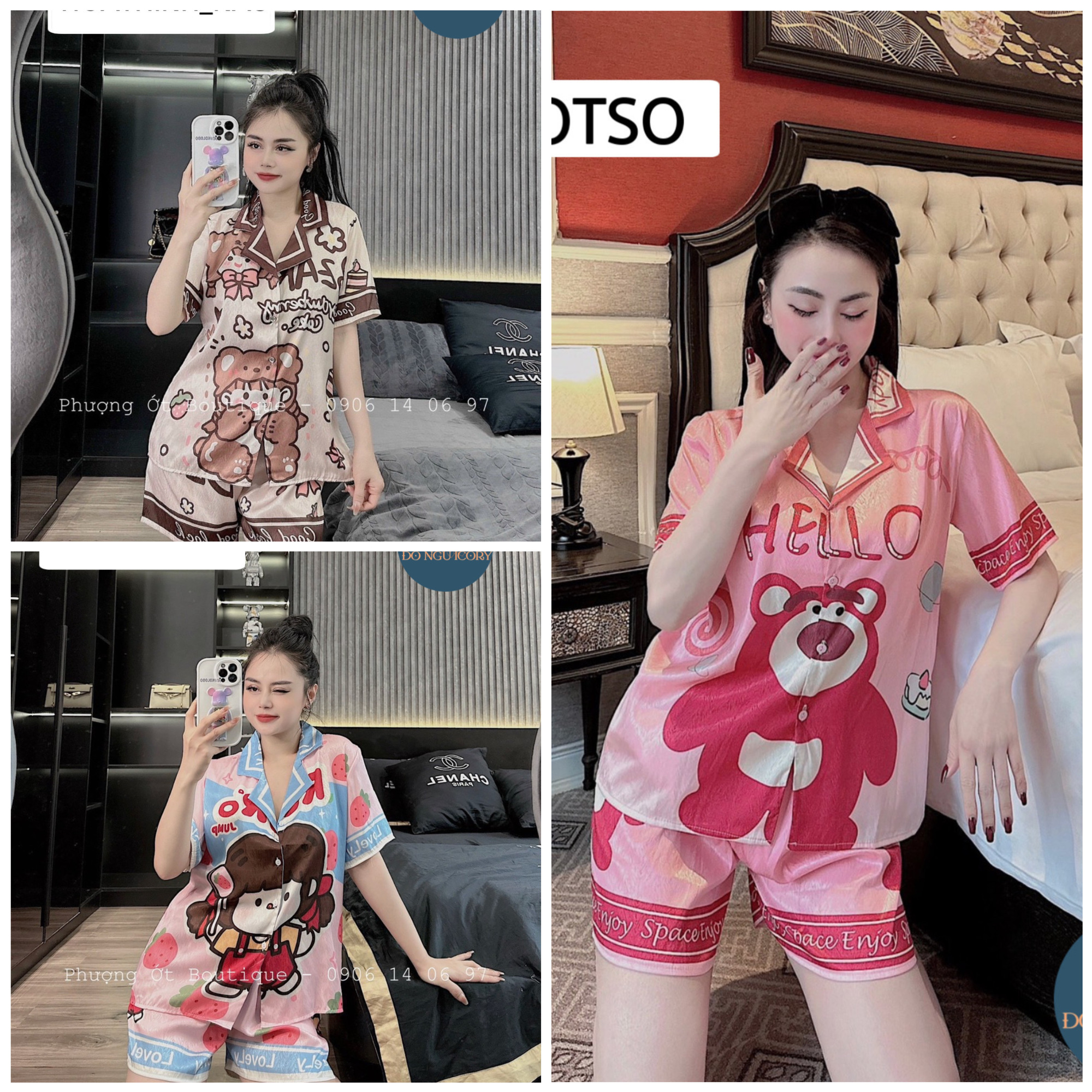Bộ đồ ngủ pijama quần đùi lụa xước hoạt hình cao cấp, đồ bộ đùi mặc nhà dễ thương, pijama nữ lụa xước giá rẻ
