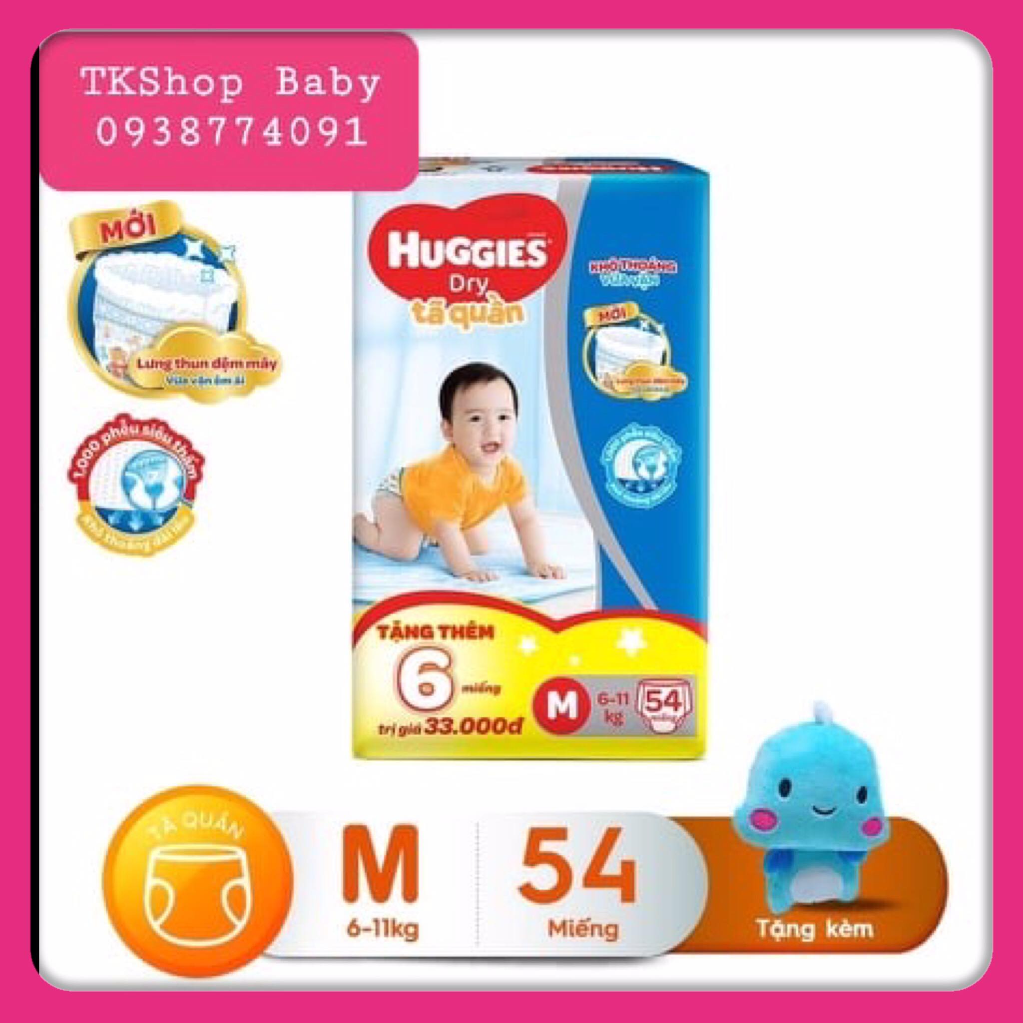 Tặng 6m tã quần huggies + khủng long/tã quần huggies size m54