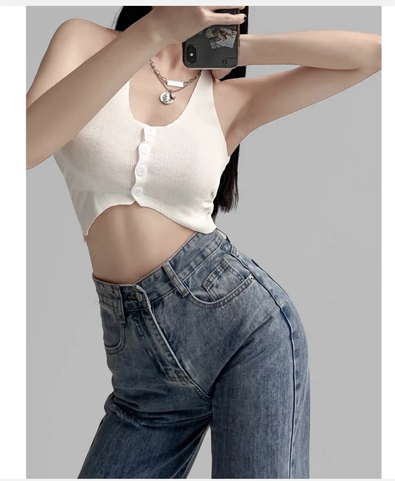 Áo croptop body cổ yếm pinkstore29, dáng ôm khoét bụng tôn eo a5400