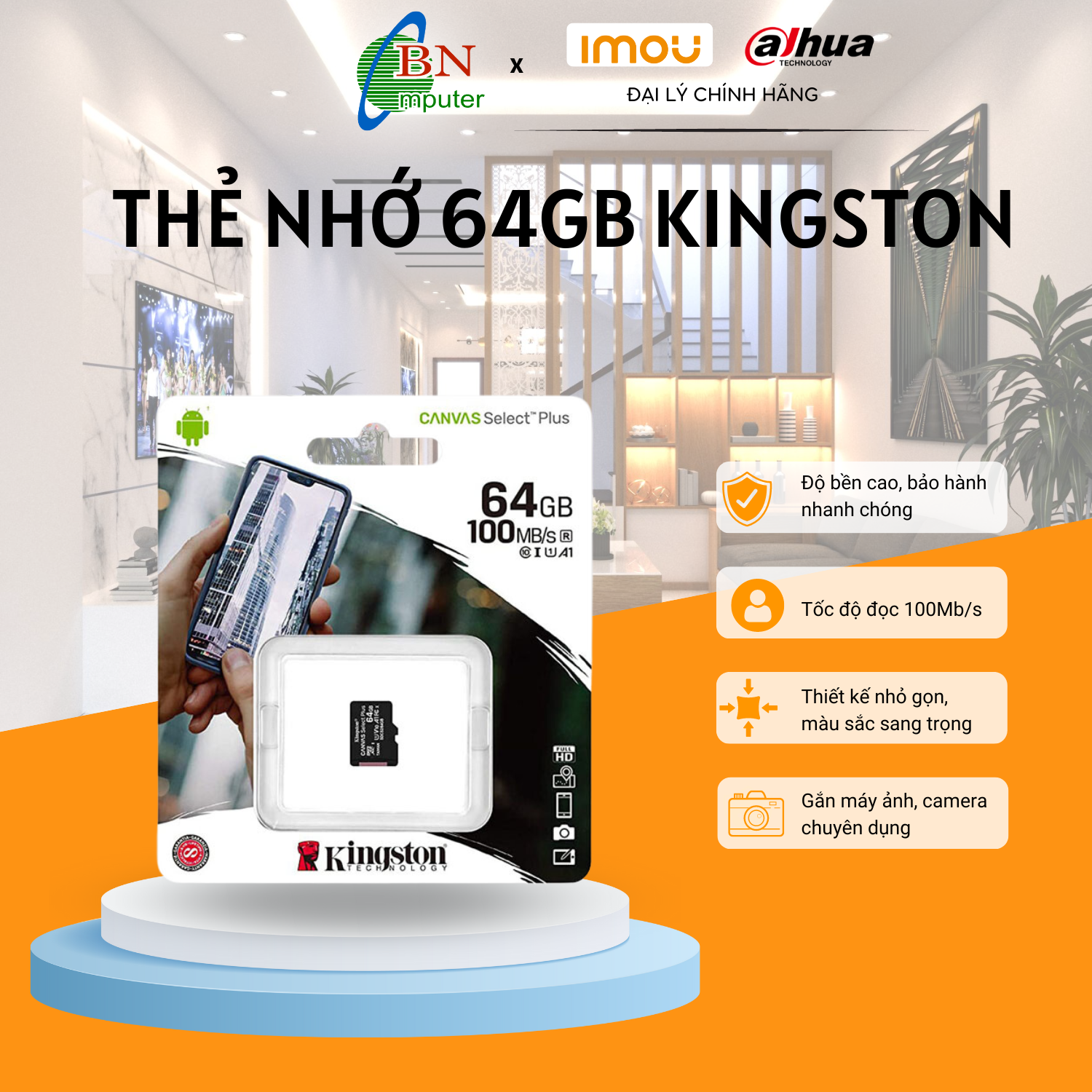 Thẻ nhớ microsd kingston sdhc class10 64gb