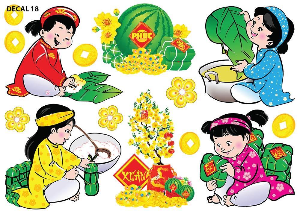 Decal tết Decal trang trí tết 4D mẫu cổ truyền 2024