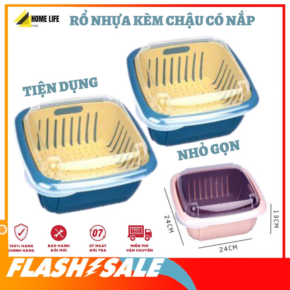 [HCM][2 TRONG 1] BỘ RỔ NHỰA KÈM THAU CÓ NẮP LIÊN KẾT TIỆN DỤNG(RỔ CÓ ĐẾ THOÁT NƯỚC) - BỘ RỔ NHỰA KÈM THAU CÓ NẮP ĐẬY RẤT TIỆN LỢI - RỔ RỬA RAU TRÁI CÂY