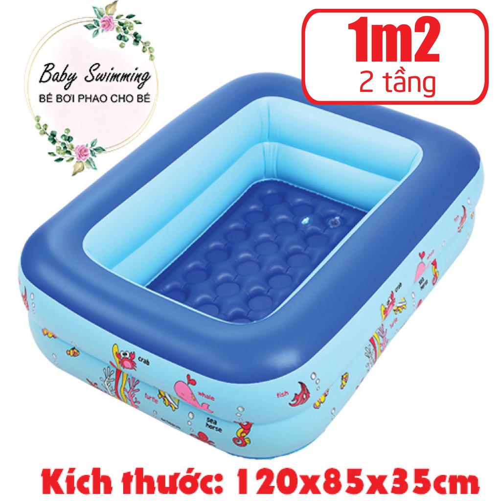 Bể bơi phao cho bé Siêu Bền, hồ bơi, phao tắm gia đình, phao câu cá 2 tầng cao 1m2 họa tiết hình chữ nhật giúp bé vui chơi, tắm mát ngay tại nhà