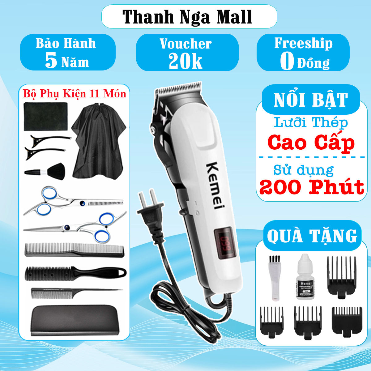  Tông đơ cắt tóc có dây tăng đơ hớt tóc chuyên nghiệp Kemei 809C tông đơ cao cấp thiết kế nhỏ gọn tiện lợi sử dụng tại nhà 