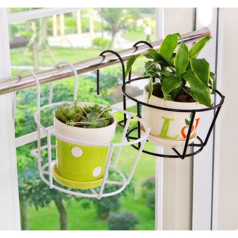 [HCM]Giá treo chậu hoa mini ban công (đế 2 thanh) - Kệ sắt để chậu hoa ban công - Giá treo cây cảnh - Giỏ treo hoa - Giỏ treo chậu