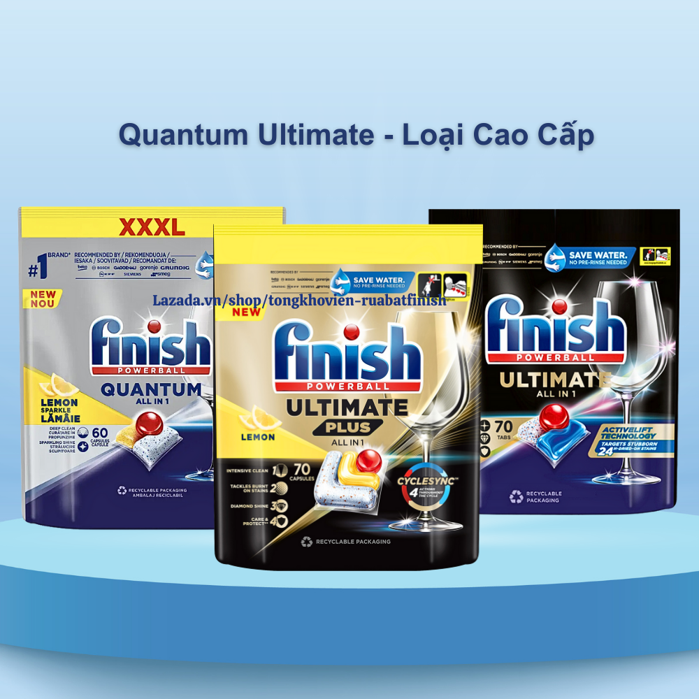 Viên rửa bát Finish Quantum Ultimate Quantum Max 100 70 60 50 viên muối bóng bột finish nhiều loại