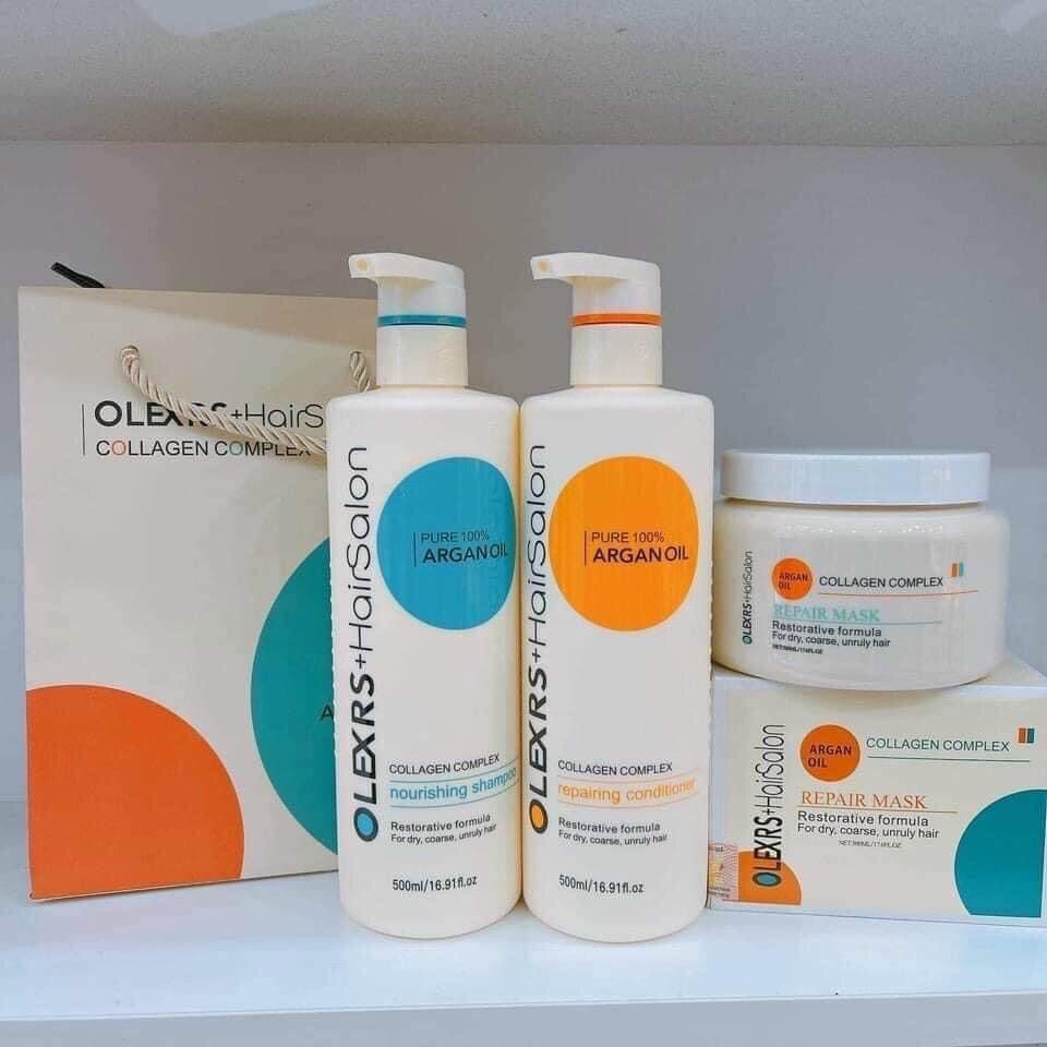 [FreeshipMAX] Cặp dầu gội xả Olexrs Argan Oil Collagen Hair Salon 500ml chính hãng