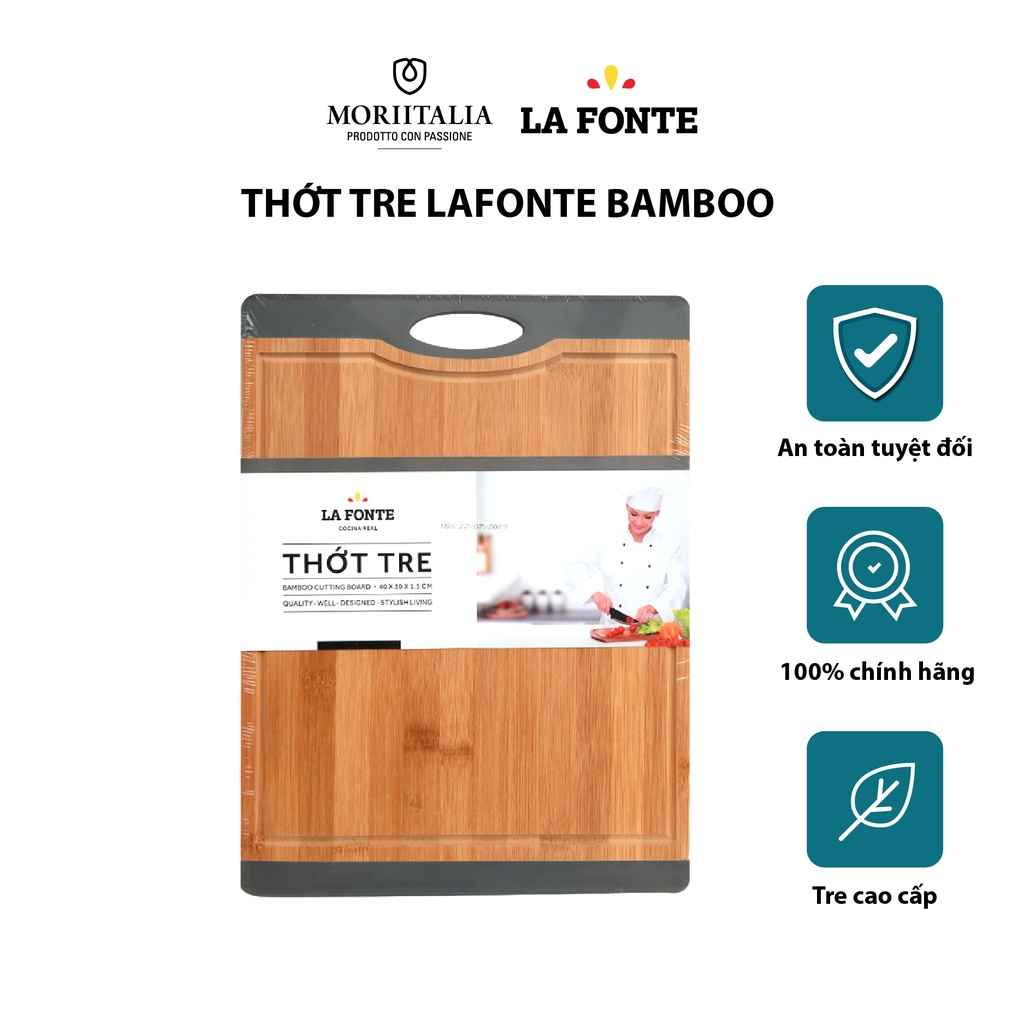 Thớt tre La Fonte bamboo kháng khuẩn an toàn Moriitalia 40x30x1.5 cm 180558