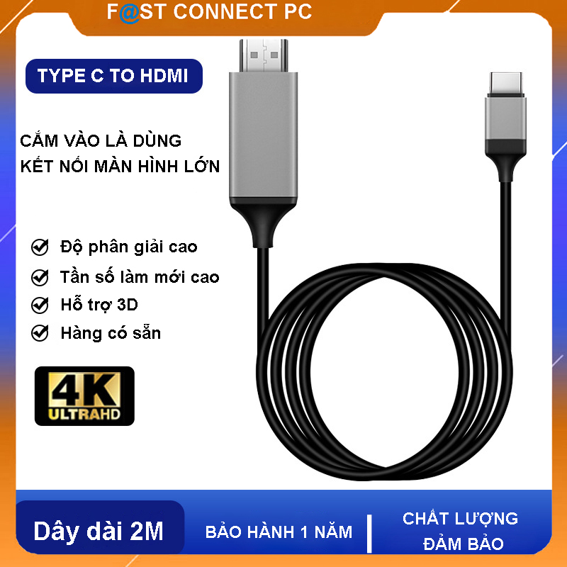 Cáp chuyển đổi type c - hdmi dành cho laptop macbook, điện thoại có kết nối mhl