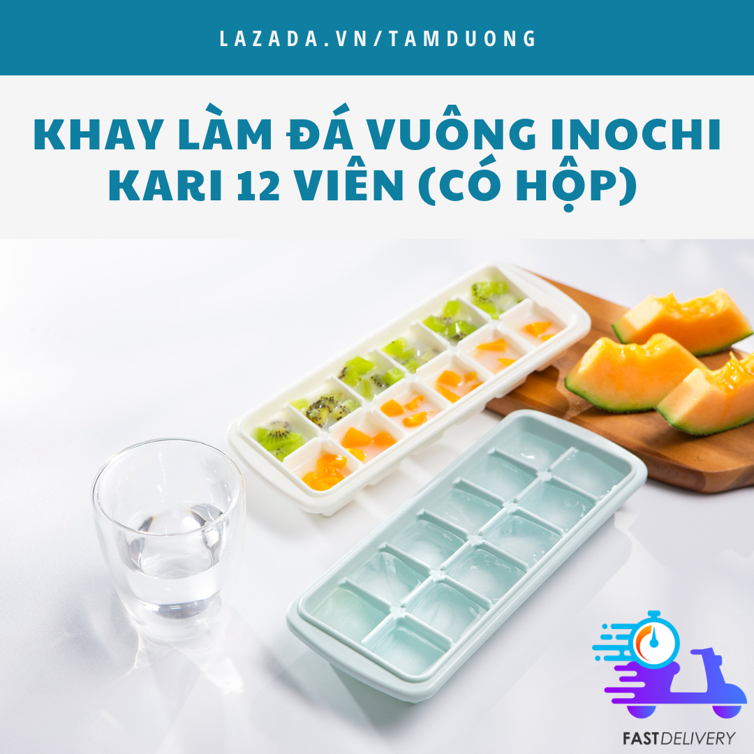 Khay đá vuông Inochi 12 viên (có thể làm đá, làm thạch, trữ đồ ăn dặm) [HCM-Giao hoả tốc 2h]