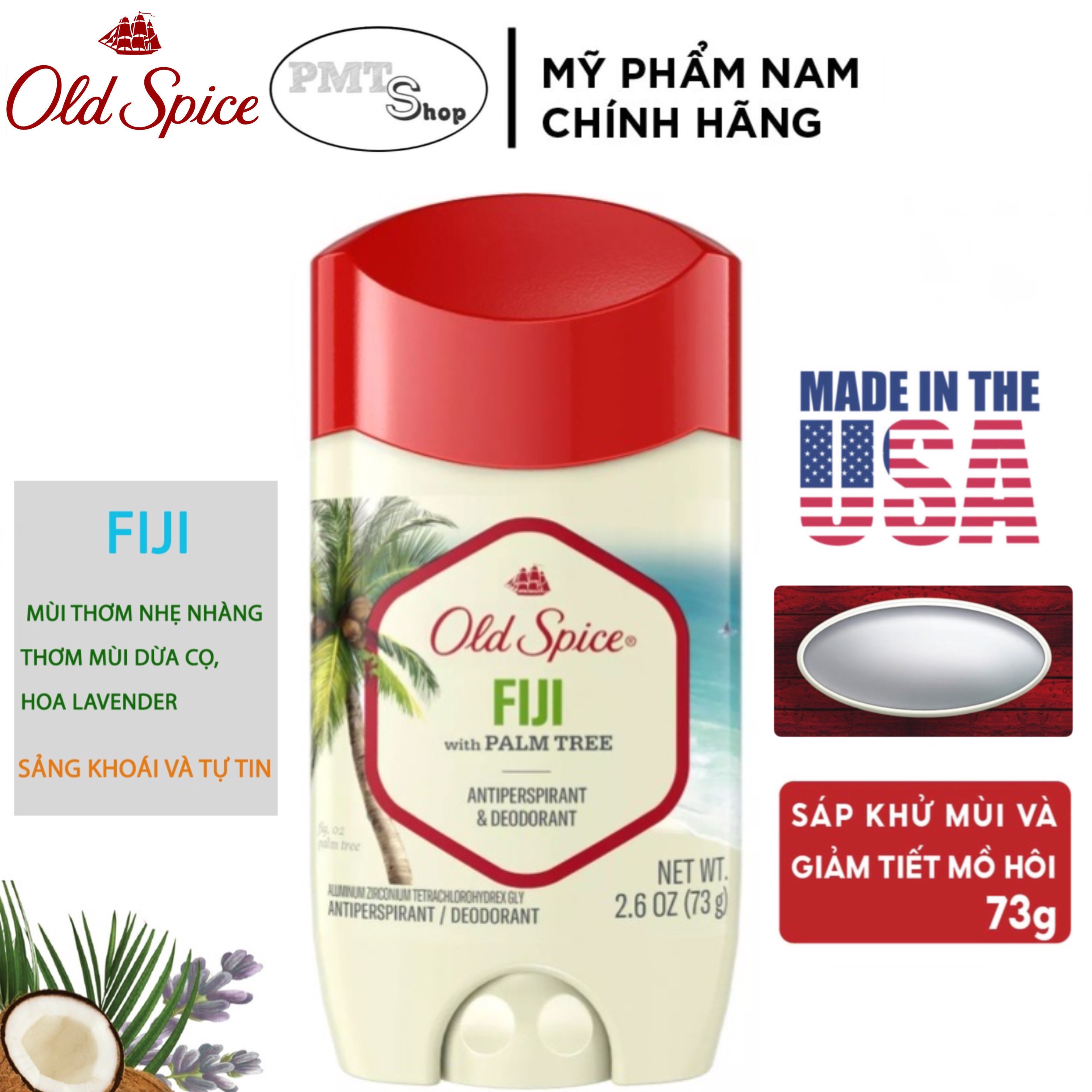(NK Mỹ) Lăn sáp khử mùi Old Spice Fiji with Palm Tree (sáp trắng) 73g Made in USA