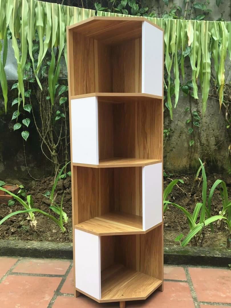 Kệ góc VUÔNG, kệ sách VUÔNG 4 TẦNG 2 MÀU