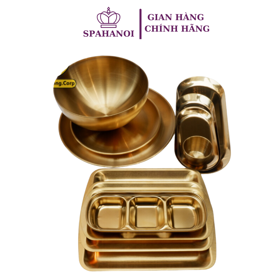 Dụng cụ spa inox mạ vàng: bát spa inox, khay inox mạ vàng ,mạ vàng 3 ngăn