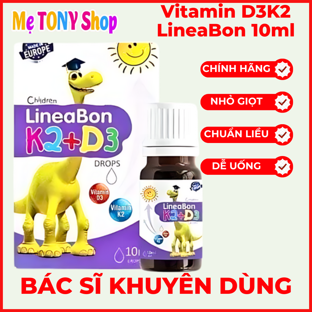 Tặng THÌA silicon Vitamin LINEABON D3K2 Kết Hợp MK7 Nhập Khẩu Chính Hãng 10ml Dạng Nhỏ Giọt-Rất Dễ Uống