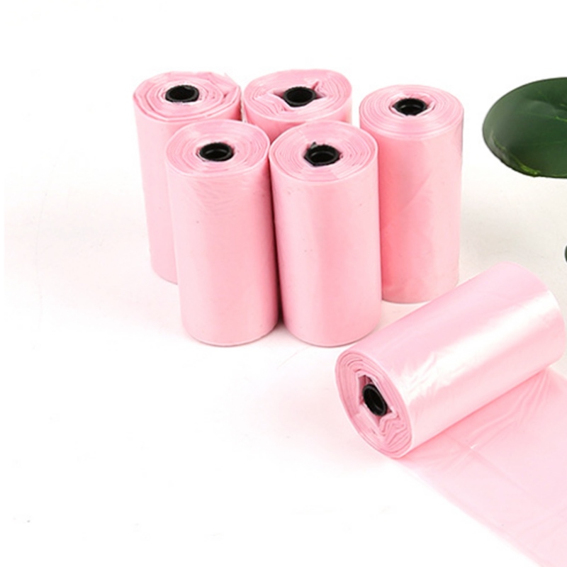 CW 6 Rolls 90Pcs Pink Pet Dog Waste Poop Bag Cat Pick Up Cleaning Shit
