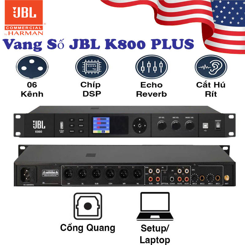 CHUẨN HÃNG MỸ Vang Số JBL K800 PLUS Model 2023 Sử Dụng Hát Karaoke Nghe Nhạc Đều Hay Chống Hú 99 Có Reverb Echo Tái Tạo Chất Âm Cực Kỳ Lọc Âm Chuẩn Hỗ Trợ Giọng Ca Chi Tiết Tái Tạo Giọng Ca Sắc Nét