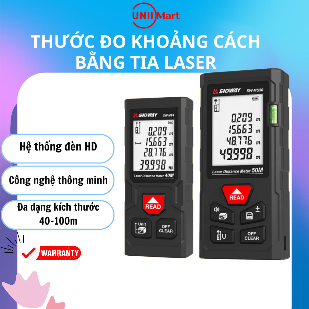 Thước Đo Khoảng Cách Laser KAW- SND WAY Đo Laser Xây Dựng M40/M50/M60/M70/M100-Đen-Không size, Chính xác từng milimet