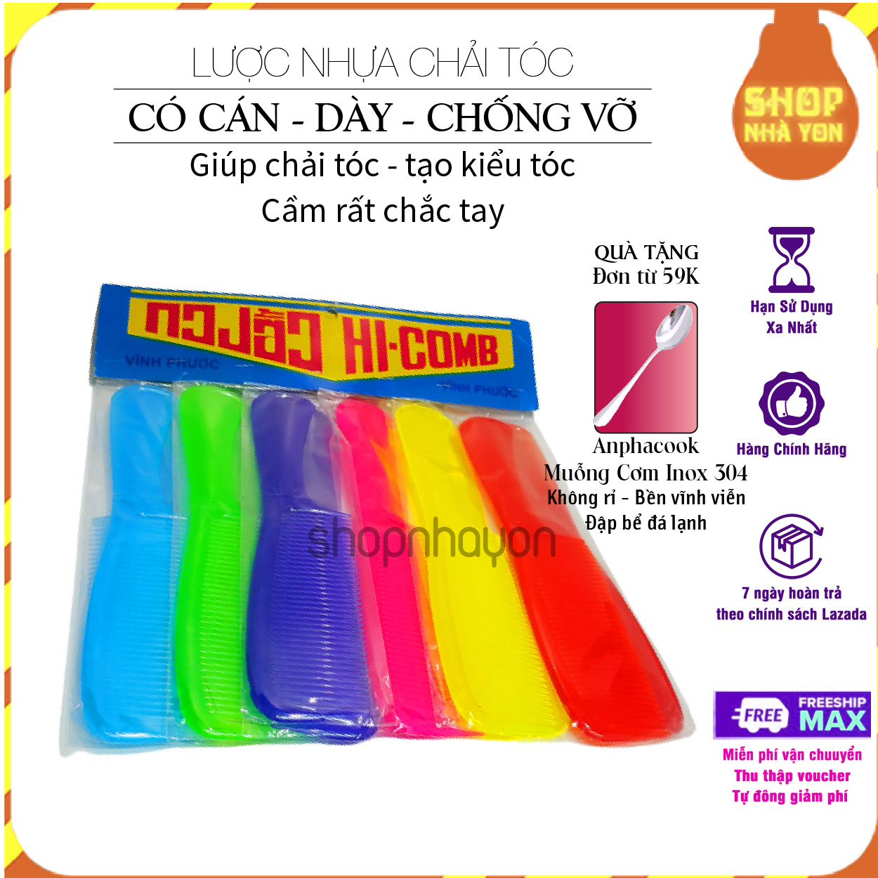 Combo 12 chiếc lược chải tóc có cán dài nhựa siêu bền nhựa cao cấp chống va đập