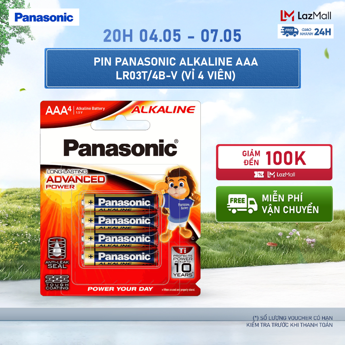 Vỉ 4 viên Pin Panasonic Alkaline AAA LR03T/4B-V – Hàng Chính Hãng
