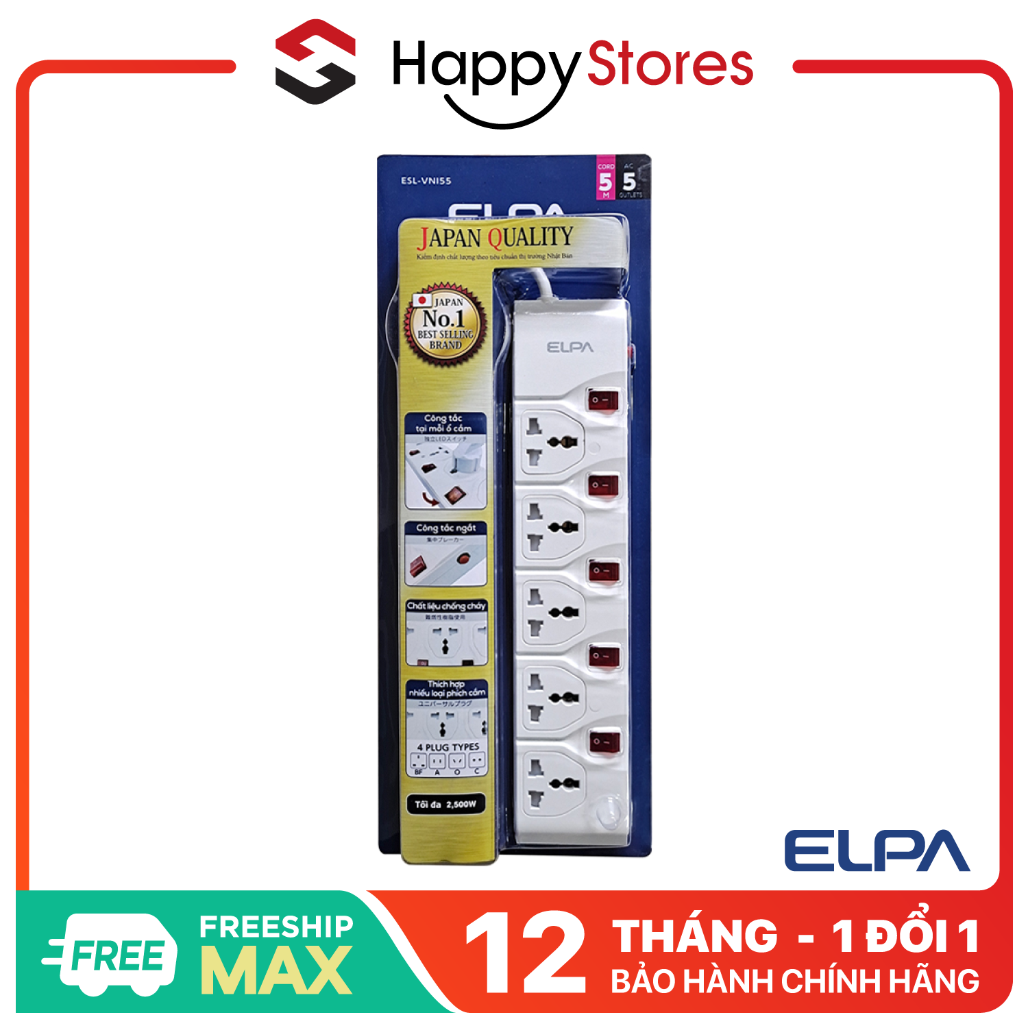 Ổ Cắm Điện Chống Giật, Chống Cháy Nổ ELPA ESL-VNI55 Chính hãng