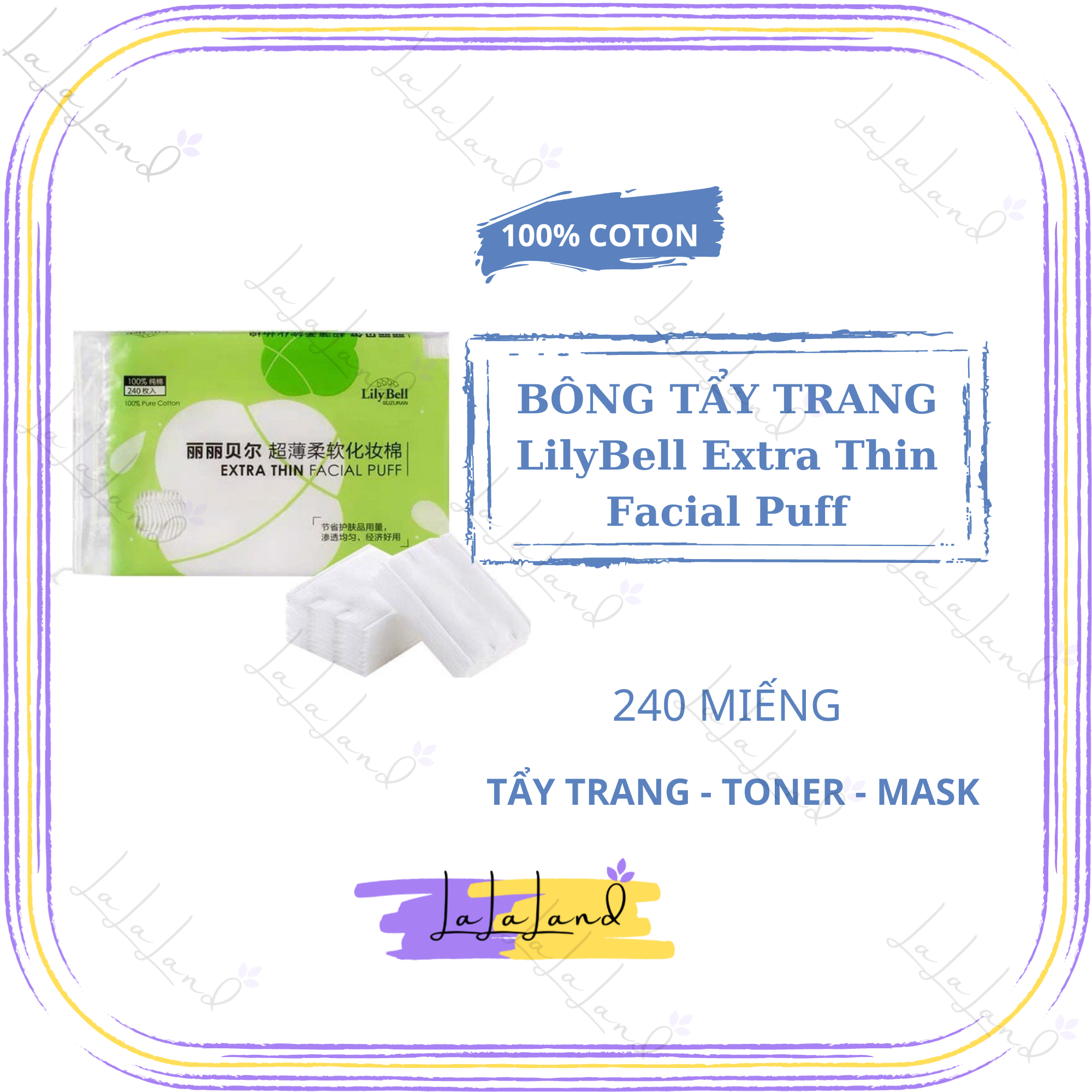 Bông tẩy trang lilybell vỏ xanh 240 miếng extra thin facial puff