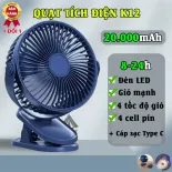 Quạt cầm tay mini K12, quạt kẹp để bàn pin trâu lên đến 20000mAh với nhiều tốc độ gió siêu mát