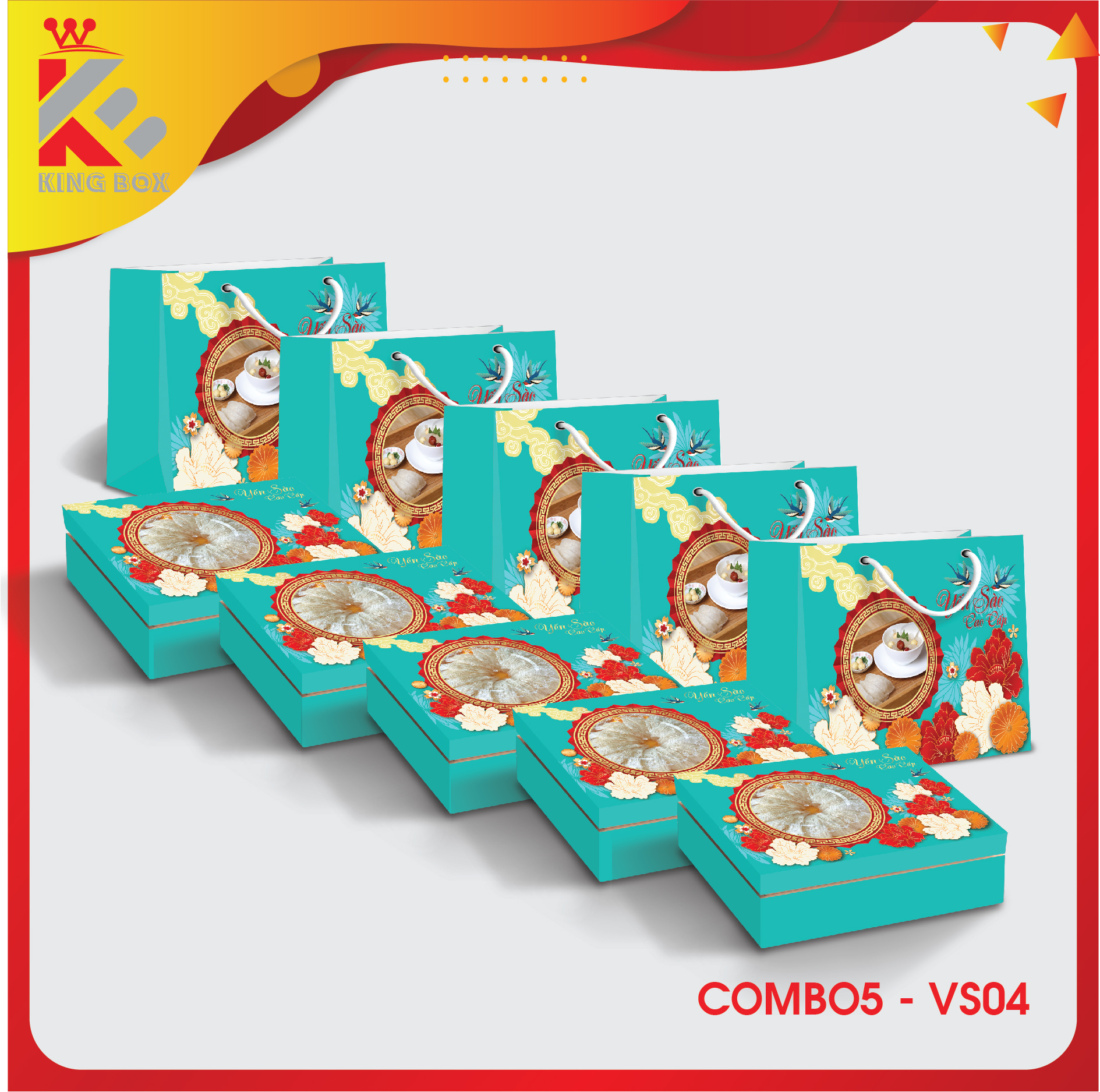 [COMBO 5] Bộ hộp giấy đựng yến tinh chế sang trọng 100g (khay 2 hộp đường)