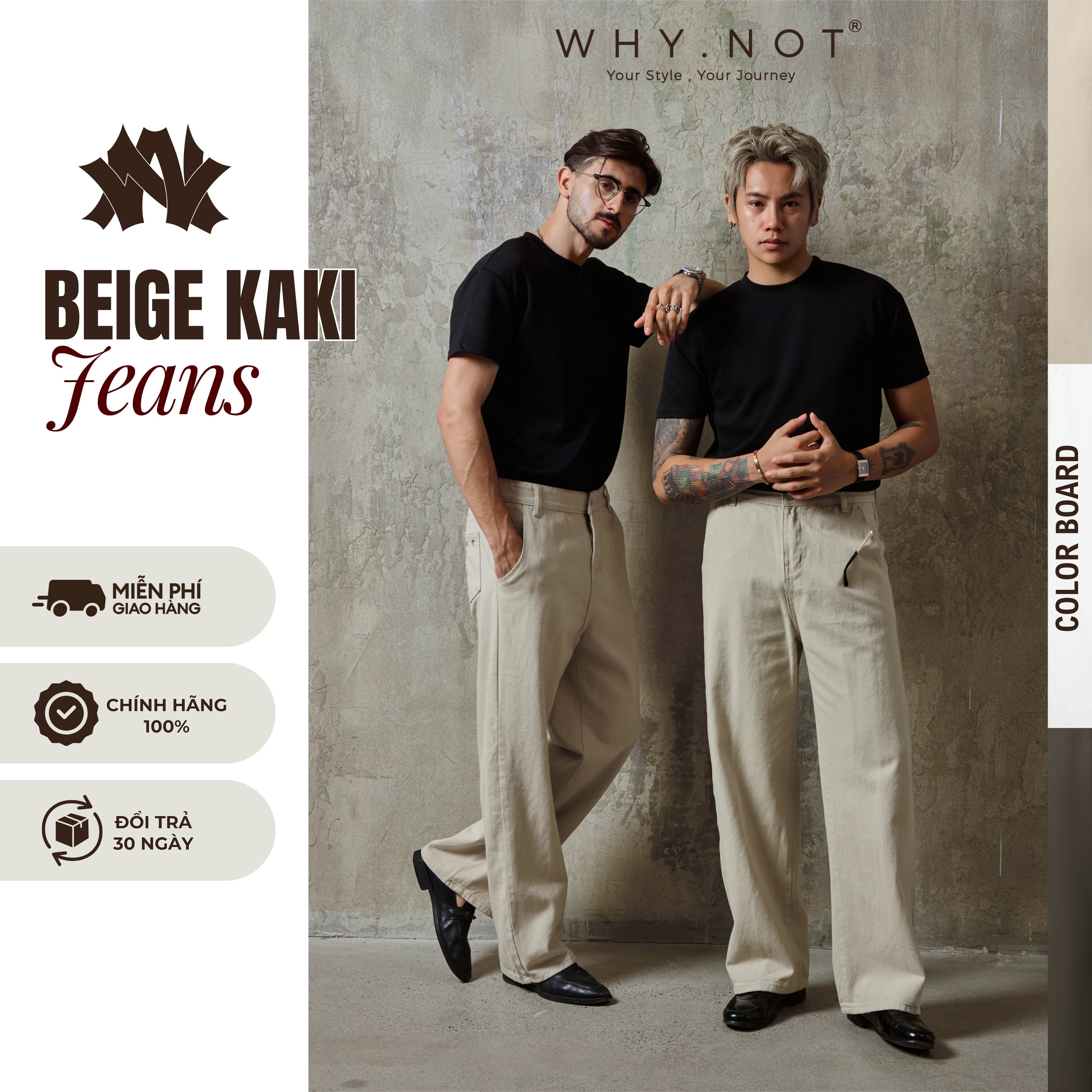  Quần Kaki Nam Ống Suông WHY NOT Màu Be Beige - BEIGE KAKI JEANS WHY.NOT - Quần Jean Nam Ống Rộng 