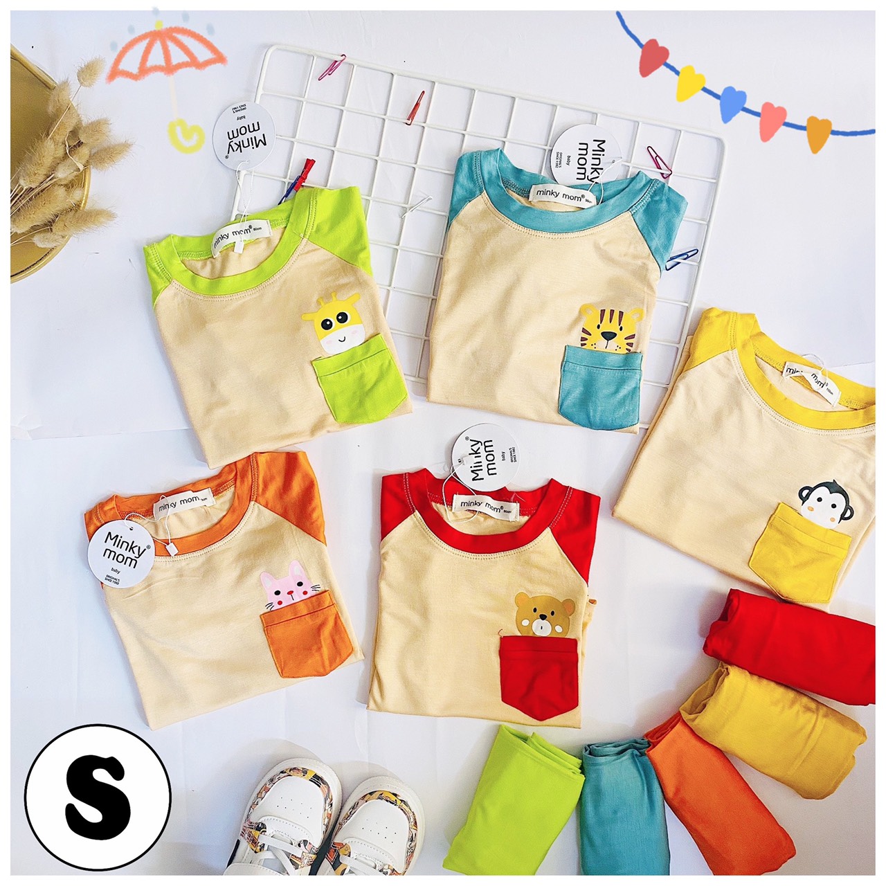 [HCM] FULL SIZE (từ 8-28kg) MINKY MOM CHÍNH HÃNG Bộ thun lạnh dài tay phối màu may túi thật cho bé trái bé gái