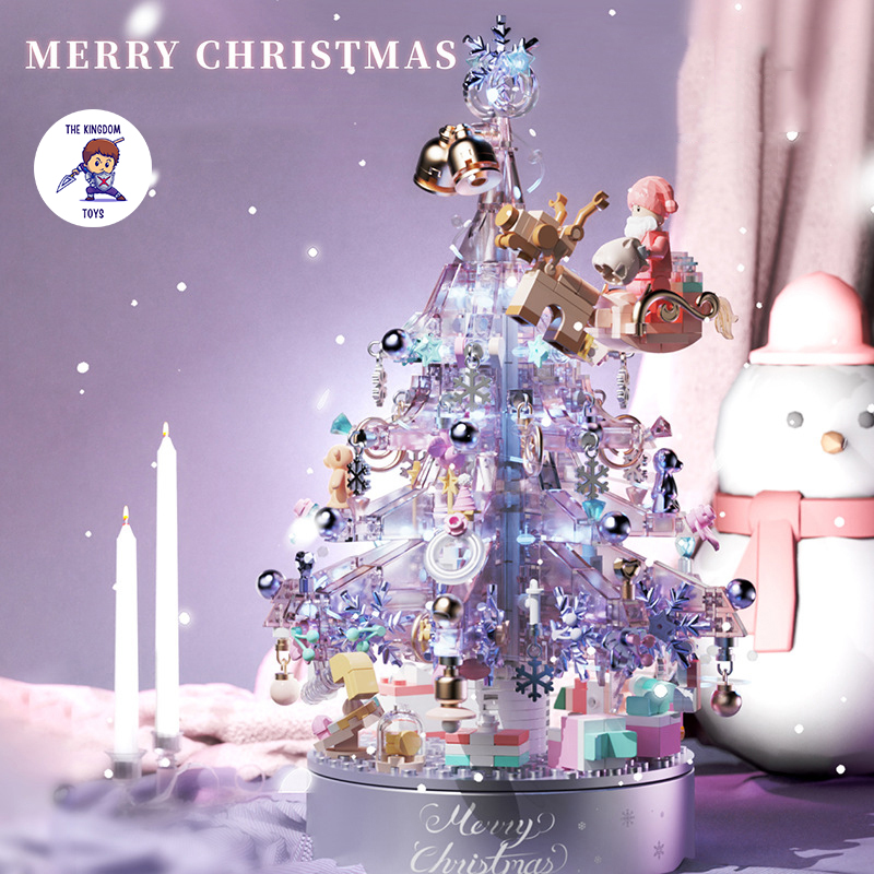 Đồ chơi lắp ráp noel mô hình cây thông pha lê tím giáng sinh có nhạc và đèn phát sáng merry christmas 9188