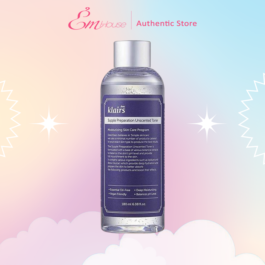 Nước Hoa Hồng Klairs Dưỡng Ẩm Không Mùi Supple Preparation Unscented Toner 180ml